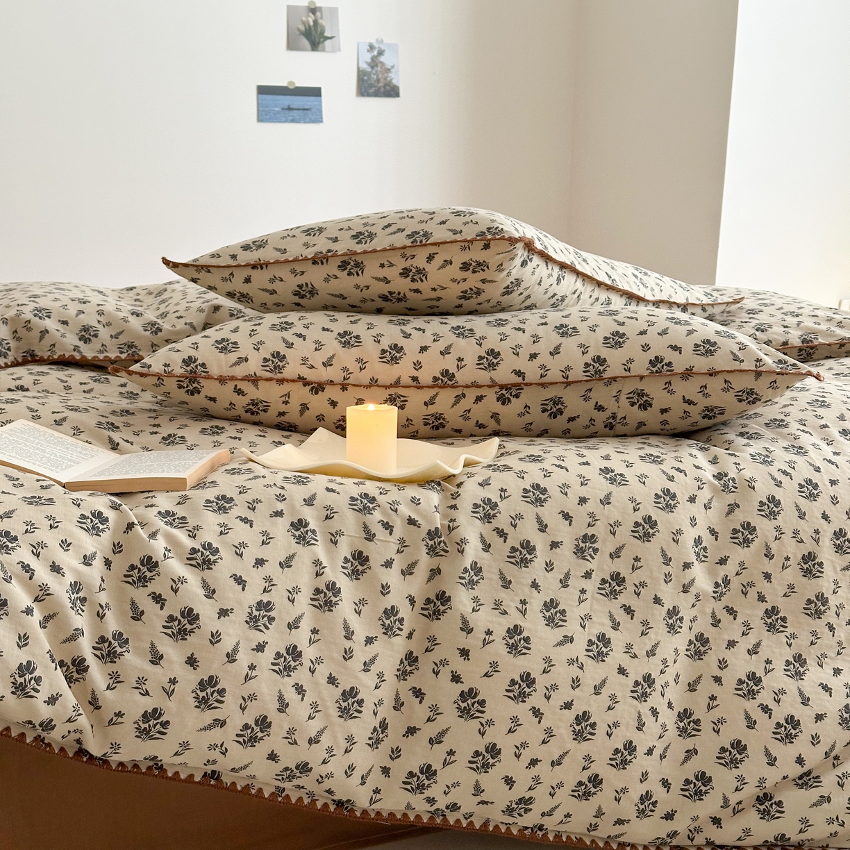 91家纺网 家纺一手货源 找家纺 2025新款春夏新品工艺款全棉双层纱贝壳边四件套 婉墨