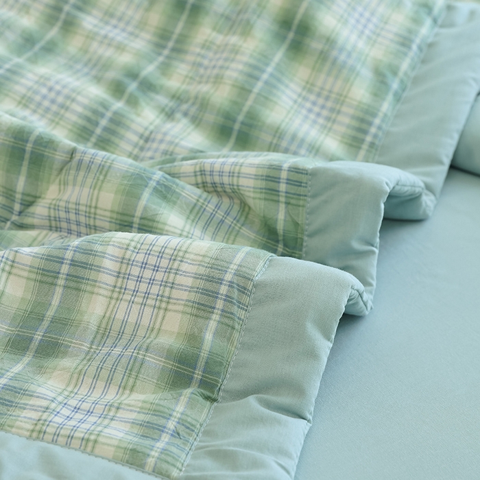 91家纺网 家纺一手货源 找家纺 雯雨家纺 2025新款A类无印风里外全棉纯棉水洗棉新疆棉花夏被夏凉被空调被 光年绿