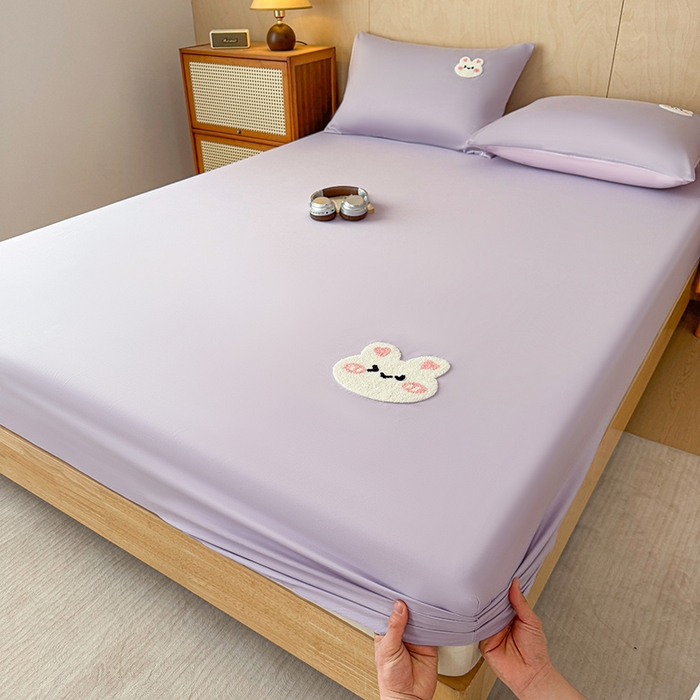 91家纺网 家纺一手货源 找家纺 澳梵家居 2025新款A类全棉毛巾绣床笠 兔兔-紫