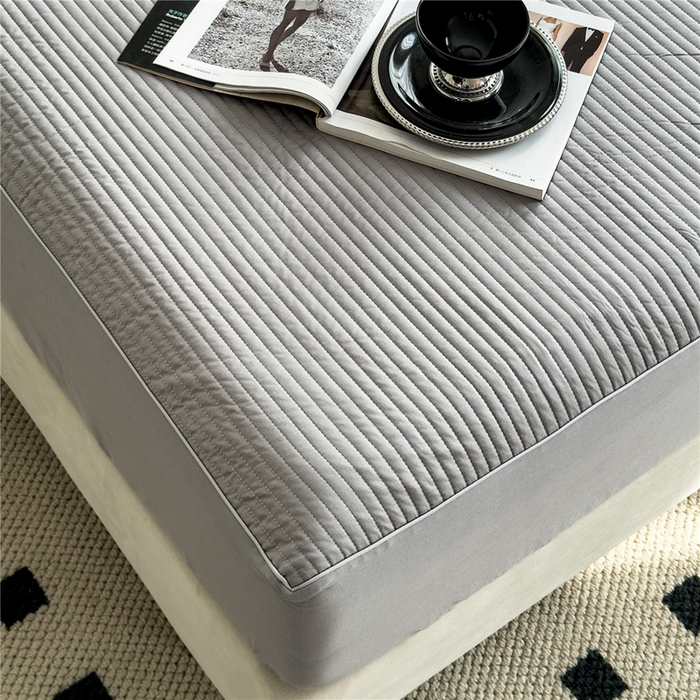 91家纺网 家纺一手货源 找家纺 法芙娜家纺 2025新款全棉40S水洗棉床笠 浅灰