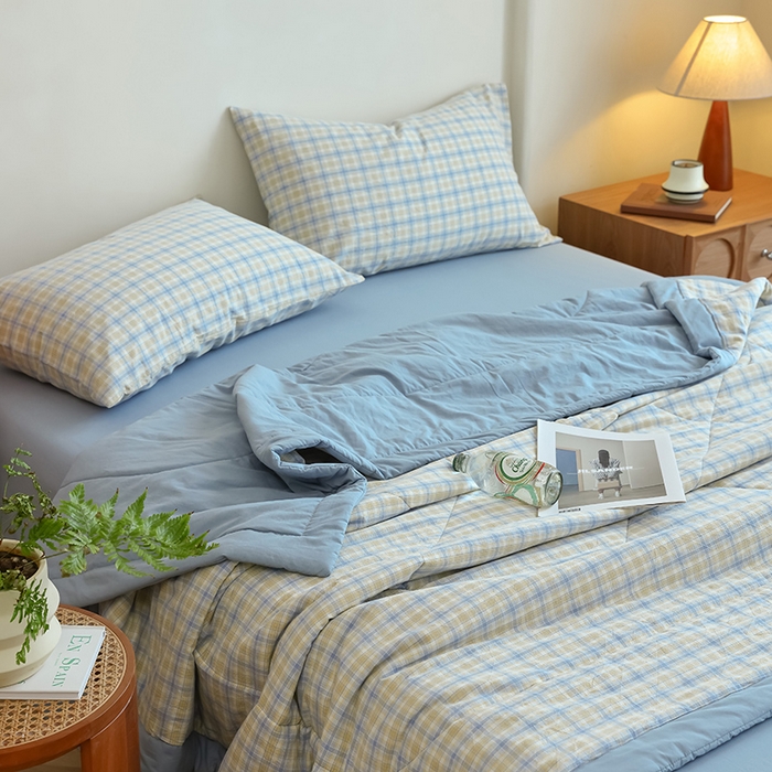 91家纺网 家纺一手货源 找家纺 雯雨家纺 2025新款A类无印风里外全棉纯棉水洗棉新疆棉花夏被夏凉被空调被 米粒黄