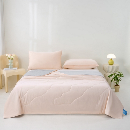 好梦来家纺（原锦茂家纺） 2026新款印花凉感丝抗菌夏被 粉拼灰