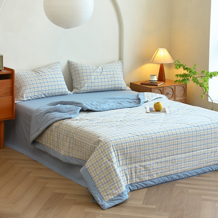 91家纺网 家纺一手货源 找家纺 雯雨家纺 2025新款A类无印风里外全棉纯棉水洗棉新疆棉花夏被夏凉被空调被 米粒黄