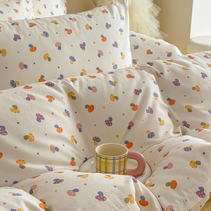 91家纺网 家纺一手货源 找家纺 塞纳 2026新款.全棉有氧双层纱四件套-场景一 彩菇轻语