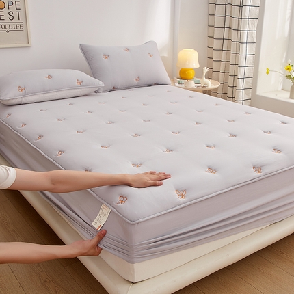 盛眠 2025新款水洗棉刺绣夹棉床笠床罩家用床垫套 蝴蝶 灰
