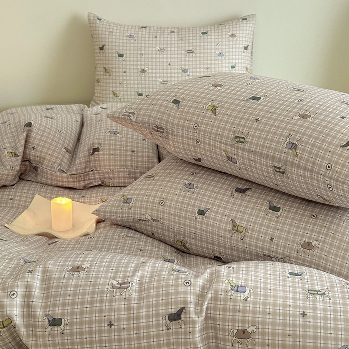 91家纺网 家纺一手货源 找家纺 塞纳 2026新款.全棉有氧双层纱四件套-场景一 追觅-黄