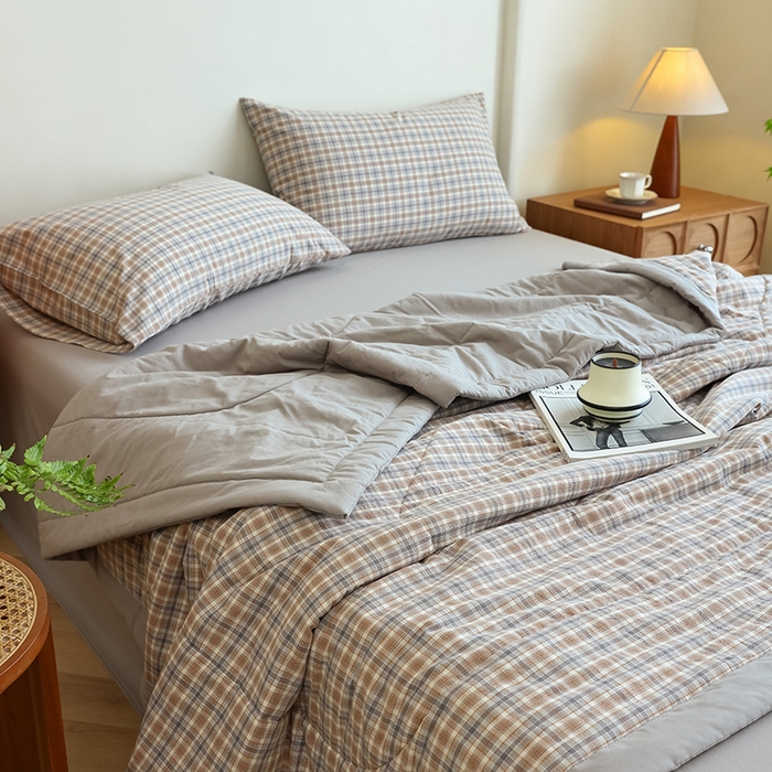 91家纺网 家纺一手货源 找家纺 雯雨家纺 2025新款A类无印风里外全棉纯棉水洗棉新疆棉花夏被夏凉被空调被 米粒咖