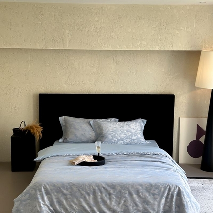 玉宇阁2025新款100S色织天丝棉大提花四件套-山茶漫漫 山茶漫漫冰泉蓝