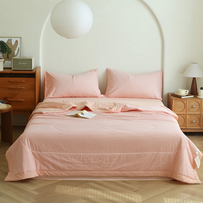 91家纺网 家纺一手货源 找家纺 雯雨家纺 2025新款A类无印风里外全棉纯棉水洗棉新疆棉花夏被夏凉被空调被 桔细条