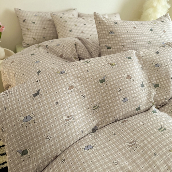 91家纺网 家纺一手货源 找家纺 2025新款全棉有氧A类母婴级双层纱印花四件套 追觅-黄