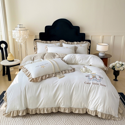 91家纺网 家纺一手货源 找家纺 （总）帝菲妮 2025新款法式韩版高克重超柔水洗棉针织棉糯小棉刺绣四件套