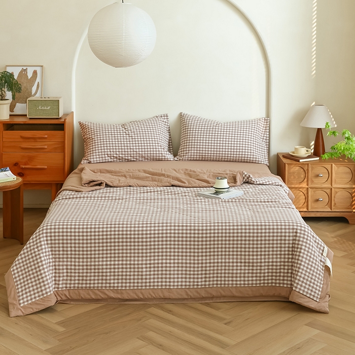 91家纺网 家纺一手货源 找家纺 雯雨家纺 2025新款A类无印风里外全棉纯棉水洗棉新疆棉花夏被夏凉被空调被 米小格