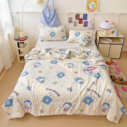 91家纺网 家纺一手货源 找家纺 昊川家纺 2025新款三丽鸥A类水洗双层纱夏被夏凉被空调被 贪玩玉桂狗