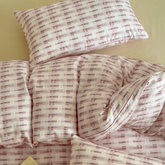 91家纺网 家纺一手货源 找家纺 塞纳 2026新款.全棉有氧双层纱四件套-场景一 云缦-咖