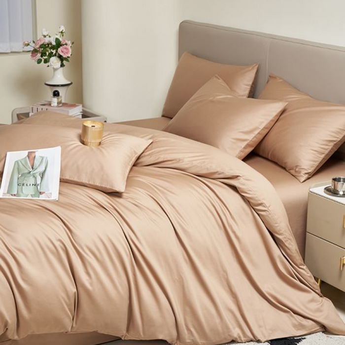 91家纺网 家纺一手货源 找家纺 暖芯家纺 2025新款60S黑标全棉四件套 香槟驼