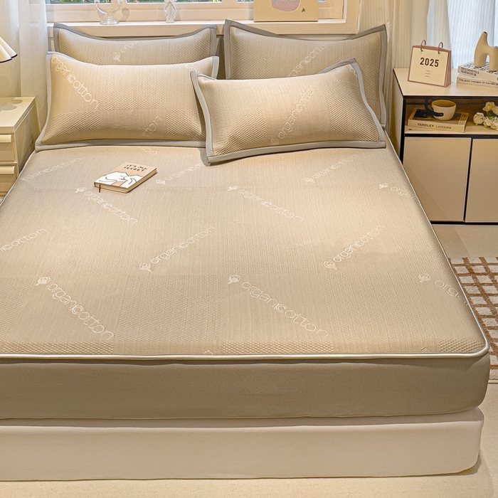 91家纺网 家纺一手货源 找家纺 富馨莱 2025新款A类480克PE凉感凉豆豆凉席三件套和单件床笠款 绅士咖