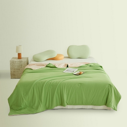 2025新款凉感丝清凉大豆夏被夏凉被空调被大豆夏被凉席四件套-熊猫冻冻被 冻冻被-苹果绿拼悠粉