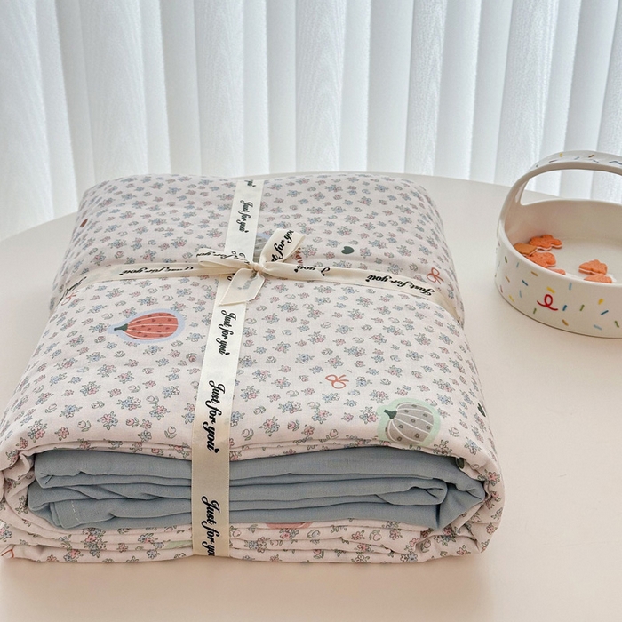 91家纺网 家纺一手货源 找家纺 塞纳 2026新款.全棉有氧双层纱四件套-场景一 南瓜派对-黄