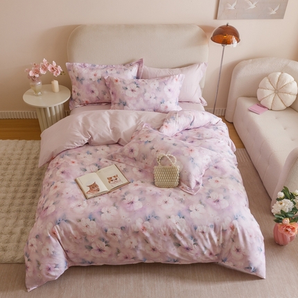 91家纺网 家纺一手货源 找家纺 2025新款全棉纯棉【如梦令】红金裸盖棉四件套【标准号全网控价（折后券后）不低于199元】 紫丁香