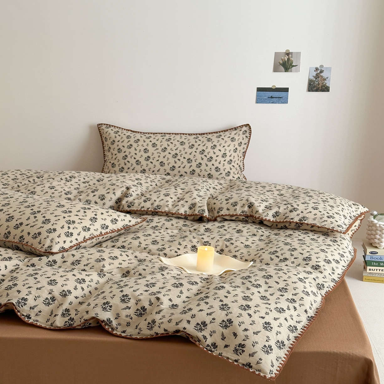 91家纺网 家纺一手货源 找家纺 2025新款春夏新品工艺款全棉双层纱贝壳边四件套 婉墨