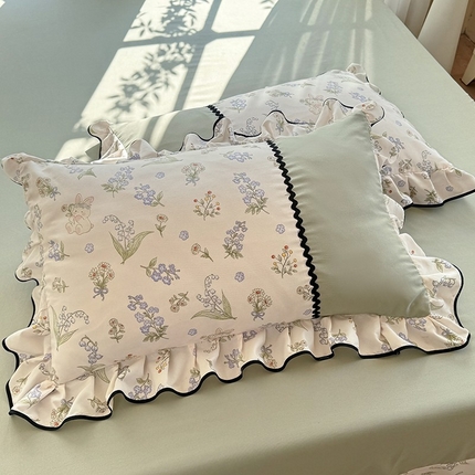 91家纺网 家纺一手货源 找家纺 大麦家纺 2025新款韩式花边亲肤棉四件套 风铃花