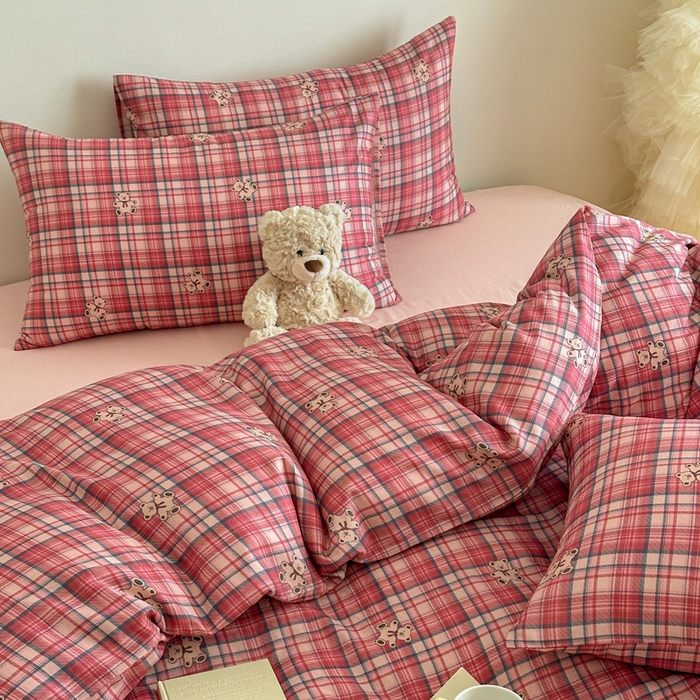 91家纺网 家纺一手货源 找家纺 塞纳 2026新款.全棉有氧双层纱四件套-场景一 禧可-红