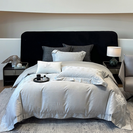 若未家居 LOVEWE HOUSE 2025新款50S长绒棉提花800T锦缎贴布绣工艺四件套-博洛-自然光实拍 博洛-灰