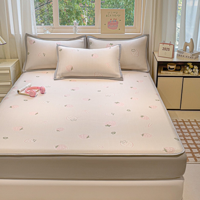 91家纺网 家纺一手货源 找家纺 （总）富馨莱 2025新款A类480克PE凉感凉豆豆凉席三件套和单件床笠款