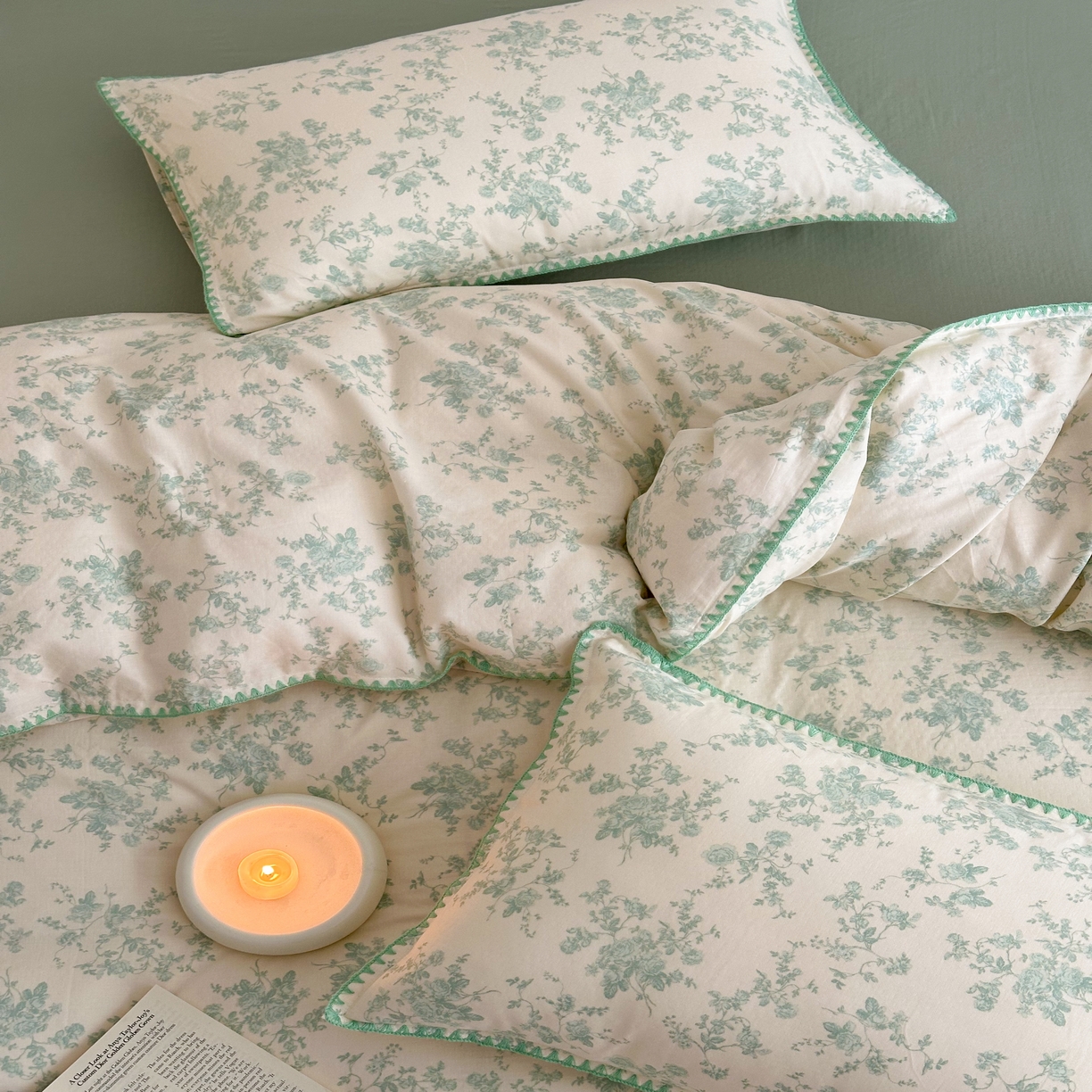 91家纺网 家纺一手货源 找家纺 2025新款工艺款全棉双层纱小清新贝壳边四件套 梨漫