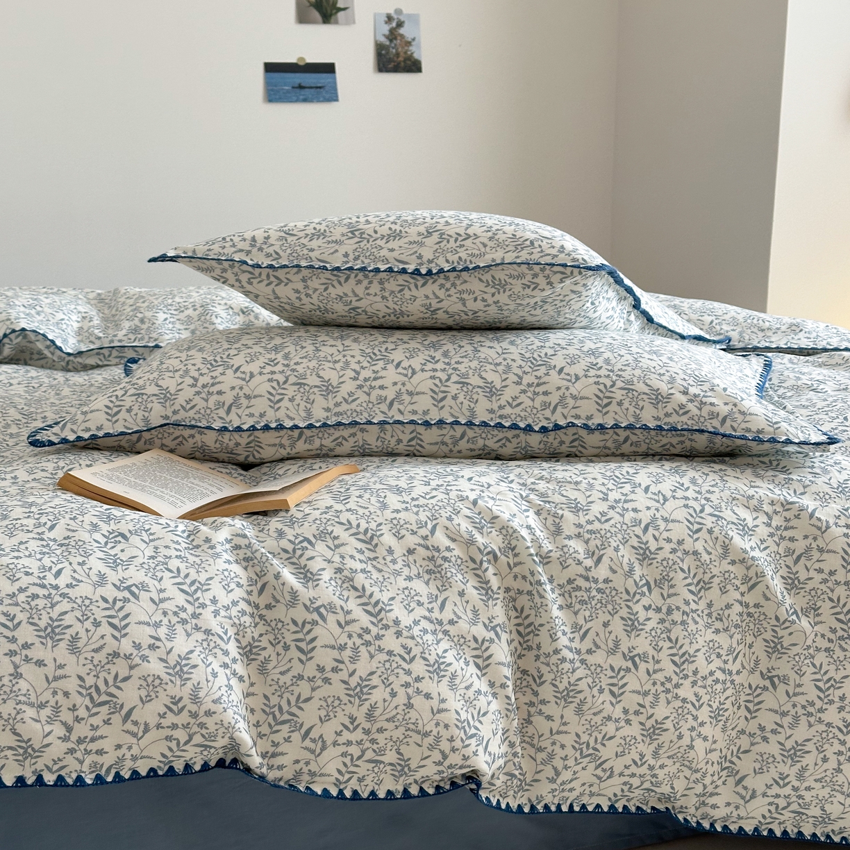 91家纺网 家纺一手货源 找家纺 2025新款工艺款全棉双层纱小清新贝壳边四件套 涟漪