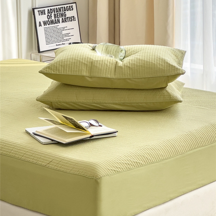 91家纺网 家纺一手货源 找家纺 法芙娜家纺 2025新款全棉40S水洗棉床笠 抹茶色