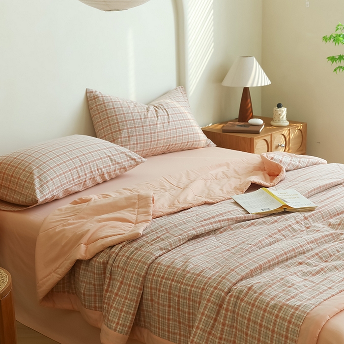 91家纺网 家纺一手货源 找家纺 雯雨家纺 2025新款A类无印风里外全棉纯棉水洗棉新疆棉花夏被夏凉被空调被 米粒粉