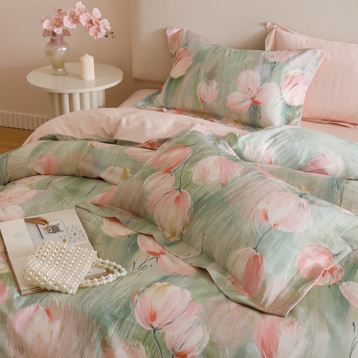 91家纺网 家纺一手货源 找家纺 2025新款全棉纯棉【如梦令】红金裸盖棉四件套【标准号全网控价（折后券后）不低于199元】 青枝柔蔓