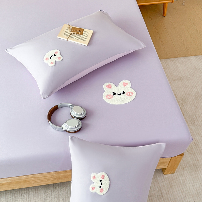 91家纺网 家纺一手货源 找家纺 澳梵家居 2025新款A类全棉毛巾绣床笠 兔兔-紫