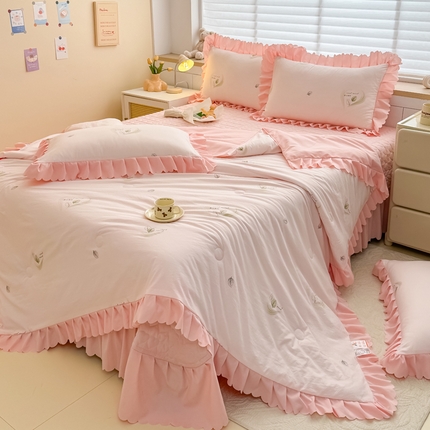 91家纺网 家纺一手货源 找家纺 慕克斯 2025新款奶小棉韩版床盖款夏被四件套 知夏-玉