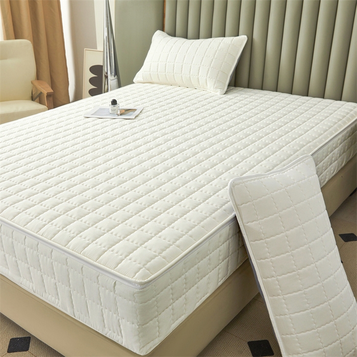 91家纺网 家纺一手货源 找家纺 欧邦 2025新款水洗原棉六面全包夹棉床笠 本白