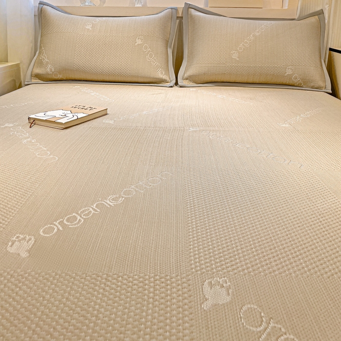 91家纺网 家纺一手货源 找家纺 富馨莱 2025新款A类480克PE凉感凉豆豆凉席三件套和单件床笠款 绅士咖