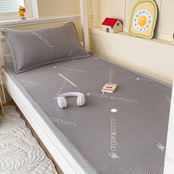 91家纺网 家纺一手货源 找家纺 富馨莱 2025新款A类480克PE凉感凉豆豆凉席三件套和单件学生款 绅士灰