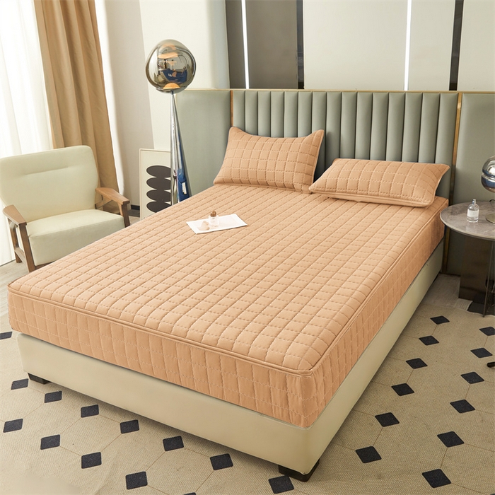 91家纺网 家纺一手货源 找家纺 欧邦 2025新款水洗原棉六面全包夹棉床笠 羊驼色