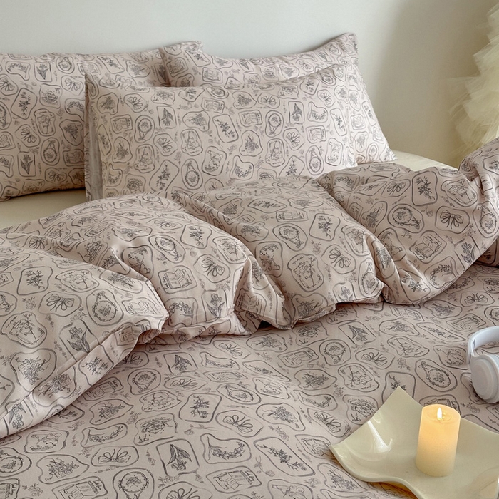 91家纺网 家纺一手货源 找家纺 塞纳 2026新款.全棉有氧双层纱四件套-场景一 浪漫主义-灰