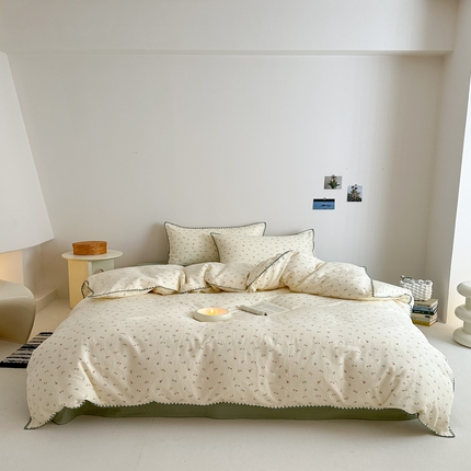 2025新款工艺款全棉双层纱小清新贝壳边四件套 夏日