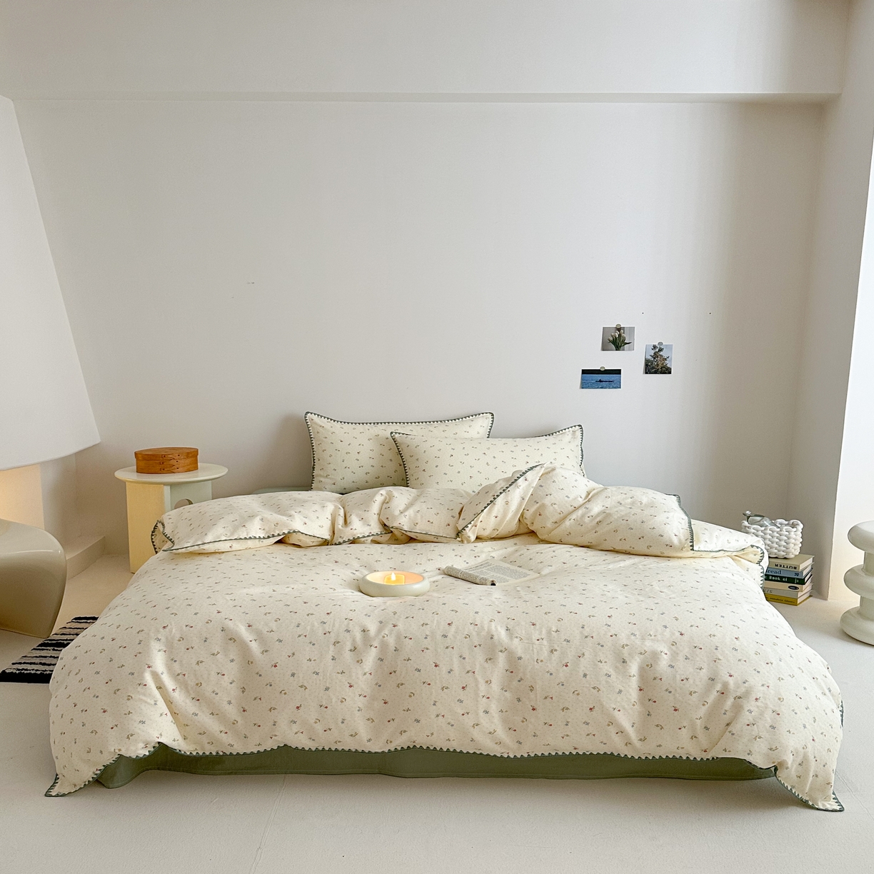 91家纺网 家纺一手货源 找家纺 2025新款工艺款全棉双层纱小清新贝壳边四件套 夏日