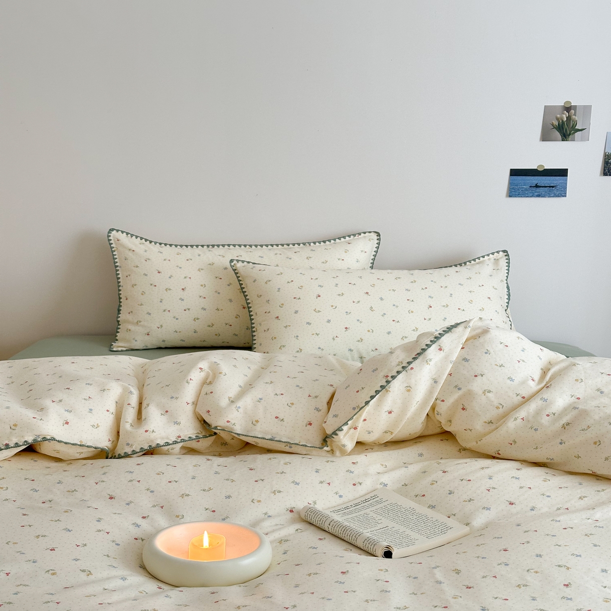 91家纺网 家纺一手货源 找家纺 2025新款工艺款全棉双层纱小清新贝壳边四件套 夏日