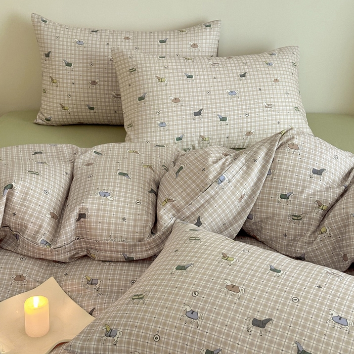 91家纺网 家纺一手货源 找家纺 塞纳 2026新款.全棉有氧双层纱四件套-场景一 追觅-黄