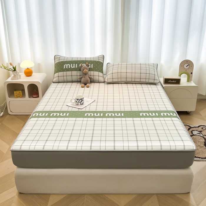 91家纺网 家纺一手货源 找家纺 2025春夏新款独家研发太空层凉感软席冰丝印花凉席床笠款 玛丽格