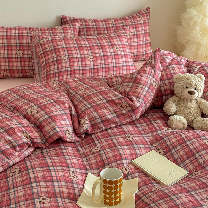 91家纺网 家纺一手货源 找家纺 塞纳 2026新款.全棉有氧双层纱四件套-场景一 禧可-红