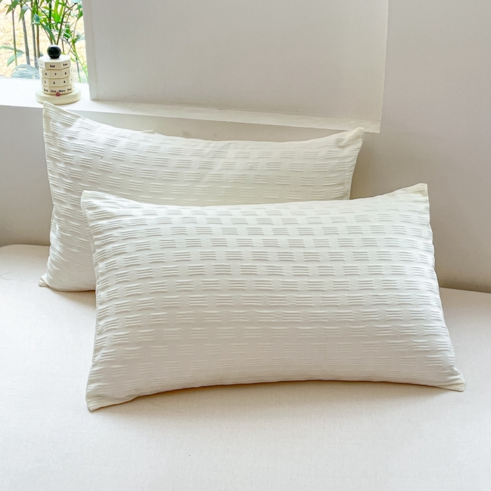 91家纺网 家纺一手货源 找家纺 欧邦 2025新款华夫格水洗棉夏被 白＋粉