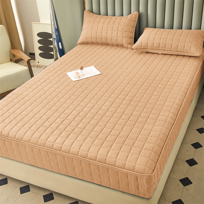 91家纺网 家纺一手货源 找家纺 欧邦 2025新款水洗原棉六面全包夹棉床笠 羊驼色