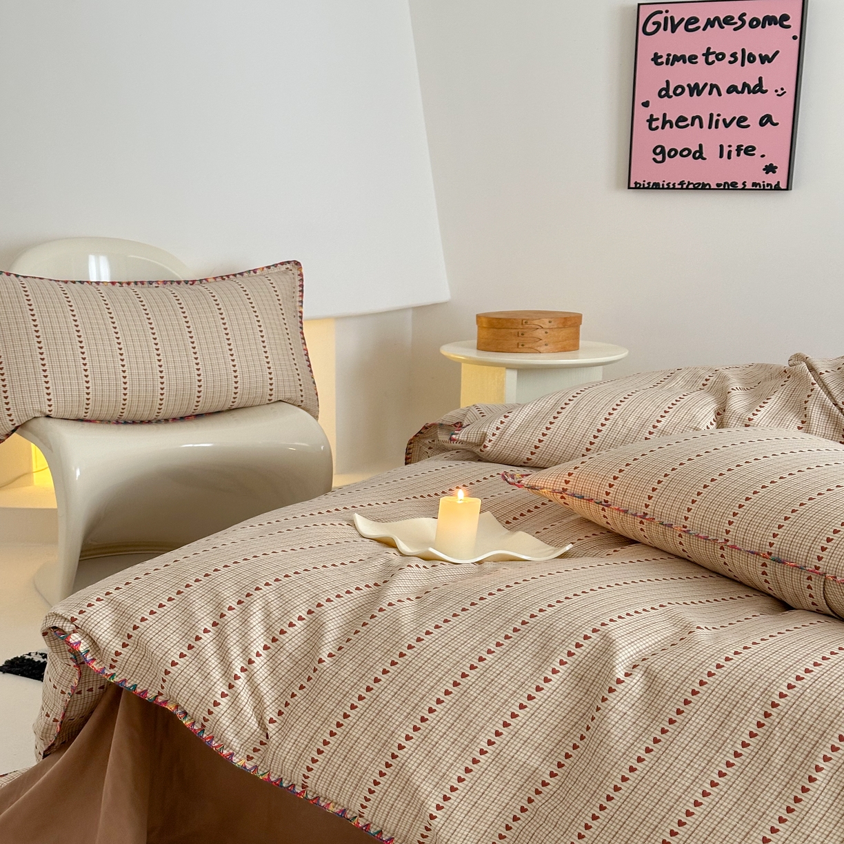 91家纺网 家纺一手货源 找家纺 2025新款工艺款全棉双层纱小清新贝壳边四件套 情初