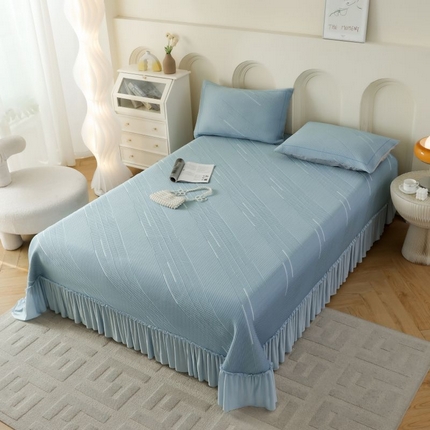 2025新款亲肤流星雨冰丝席床裙 蓝色